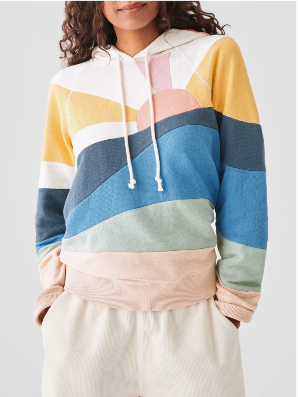 Faherty Soleil Abstract Sunrise Print Pullover Hoodie Colorblock Large